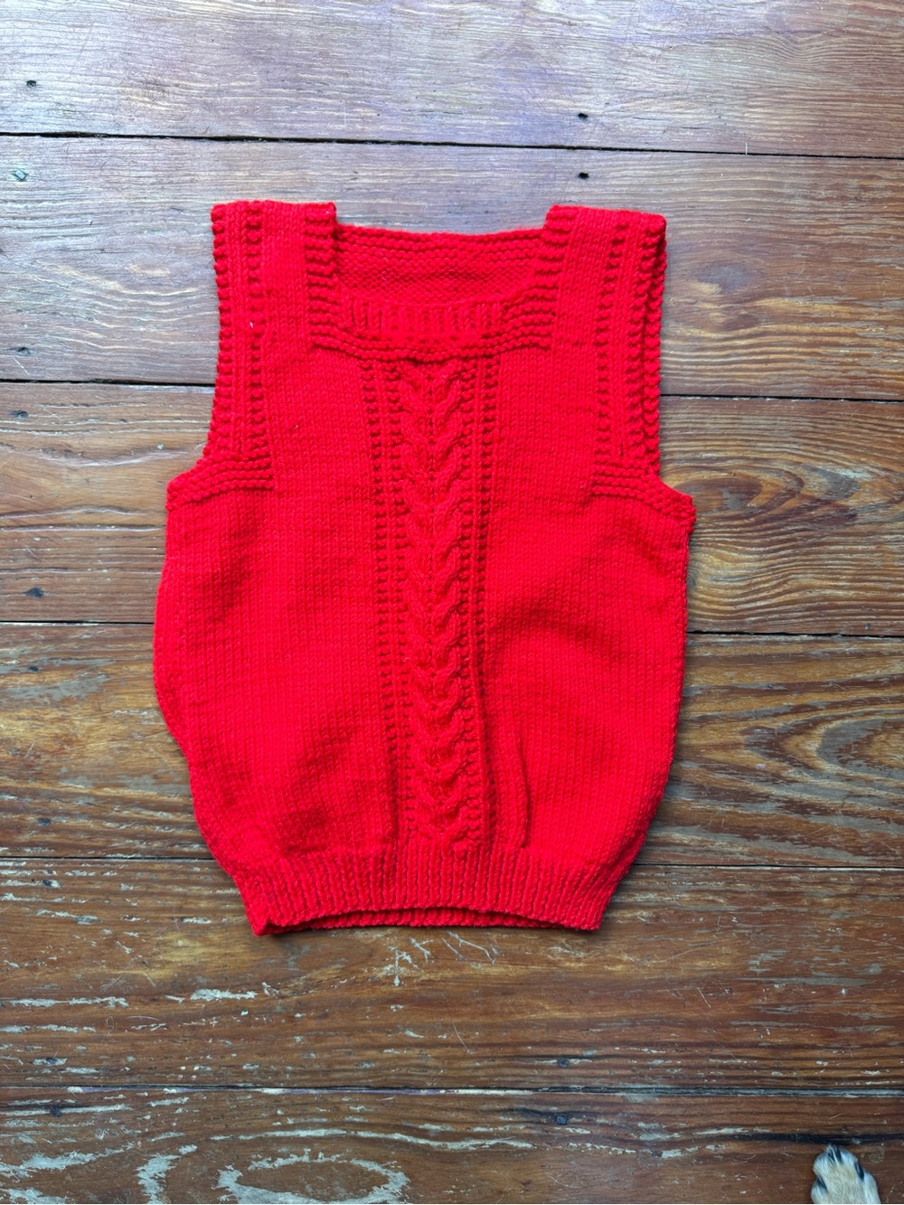 Red Cable-Knit Sleeveless Sweater Vest - handmade